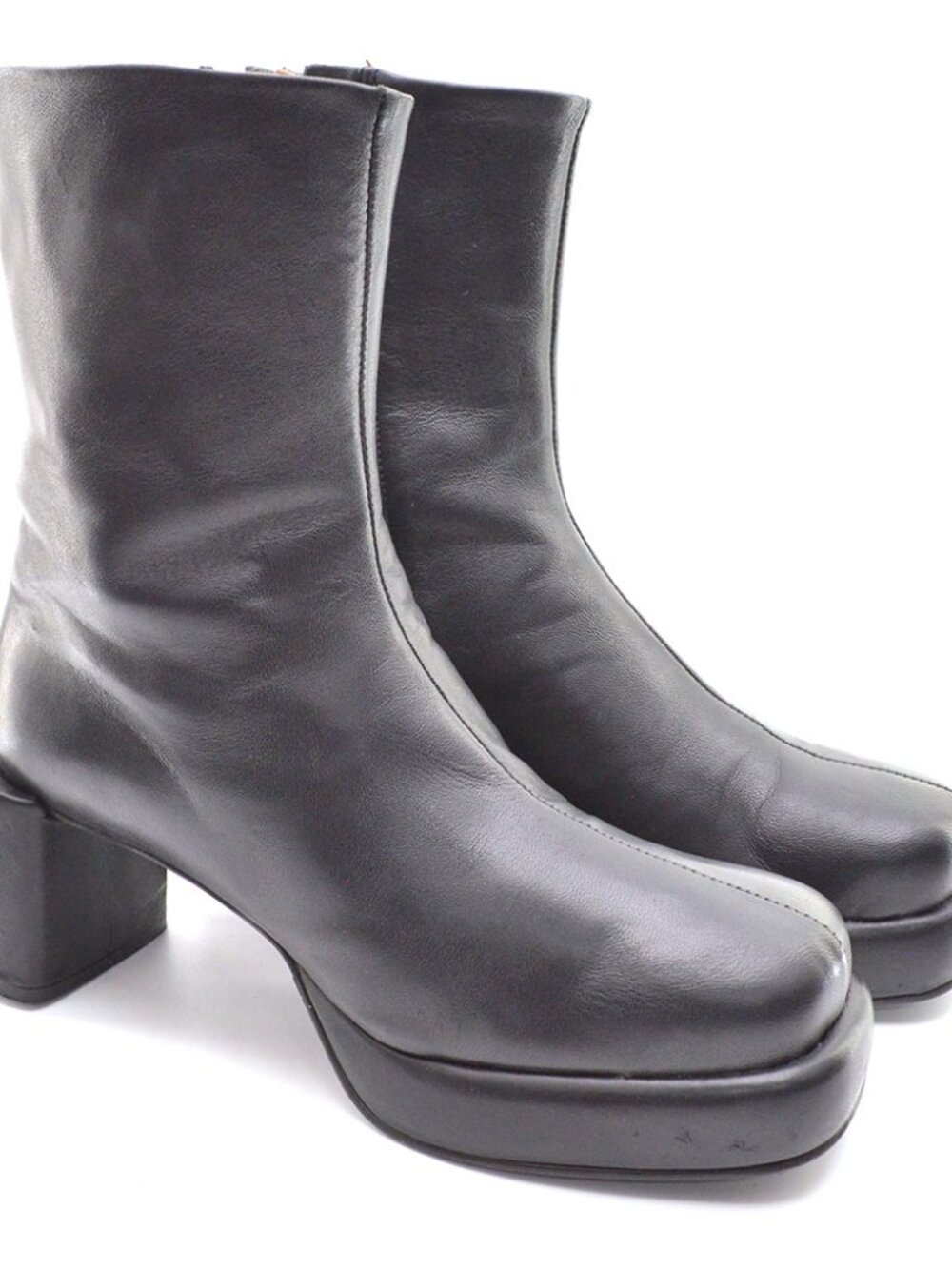 COS Square-Heeled Black Leather Platform Boots 39 / 8